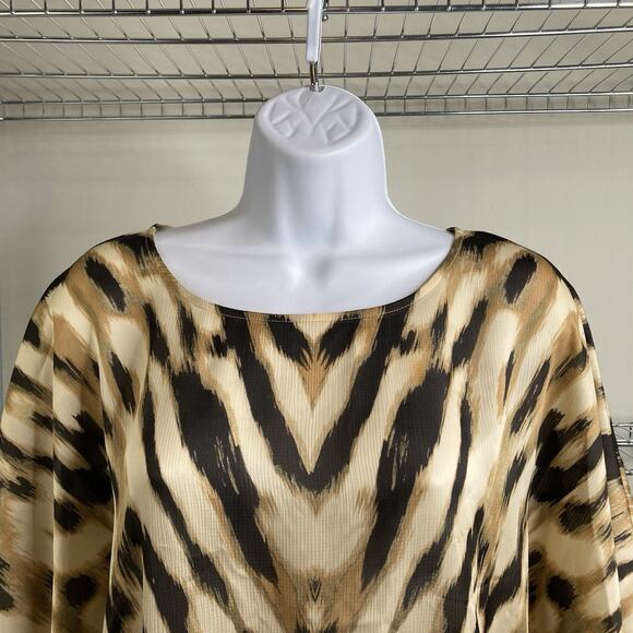 Chico’s Brown Animal Print Blouse Size 3 XL Flowy Mob Wife Statement Vegas Glam - Picture 7 of 10